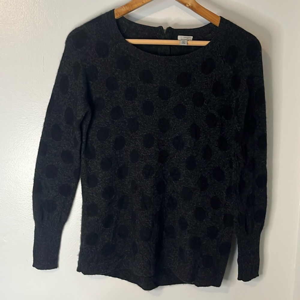 Halogen 100% Cashmere Black & Charcoal Gray Polka Dot Sweater w Zip Back‎ Sz S